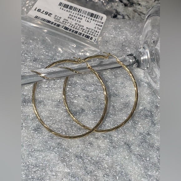 New 18k Yellow Gold Twisted Hoops 2" - Picture 5 of 11